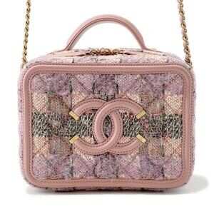 CHANEL CCFiligree vanity bag Size Small Tweed/Leather Pink/Multicolor A93342